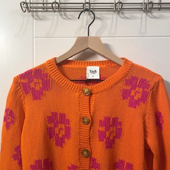 NWT Tach Vera Floral Knit Cardigan Button Front Size Small Orange Pink Y2K - Picture 5 of 16